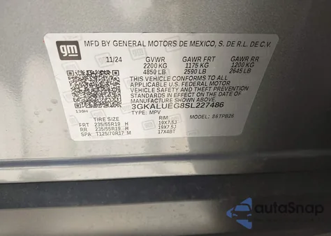 2025 GMC Terrain Awd Elevation из США, поврежденный, VIN 3GKALUEG8SL227486